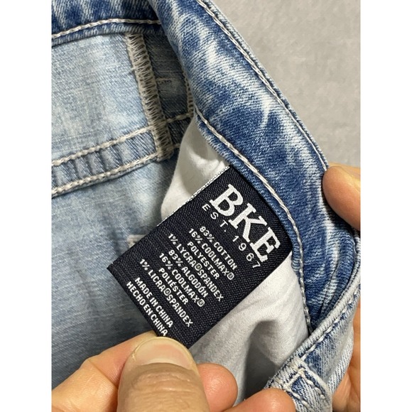 BKE Jeans Men 32x32 Blue Aiden Buckle Denim Pants Whiskered Straight Stone Wash - Picture 8 of 9